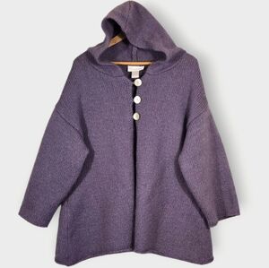 Soft Surroundings Mohair Wool Blend Hooded Cardigan Sweater XL Textured Knit